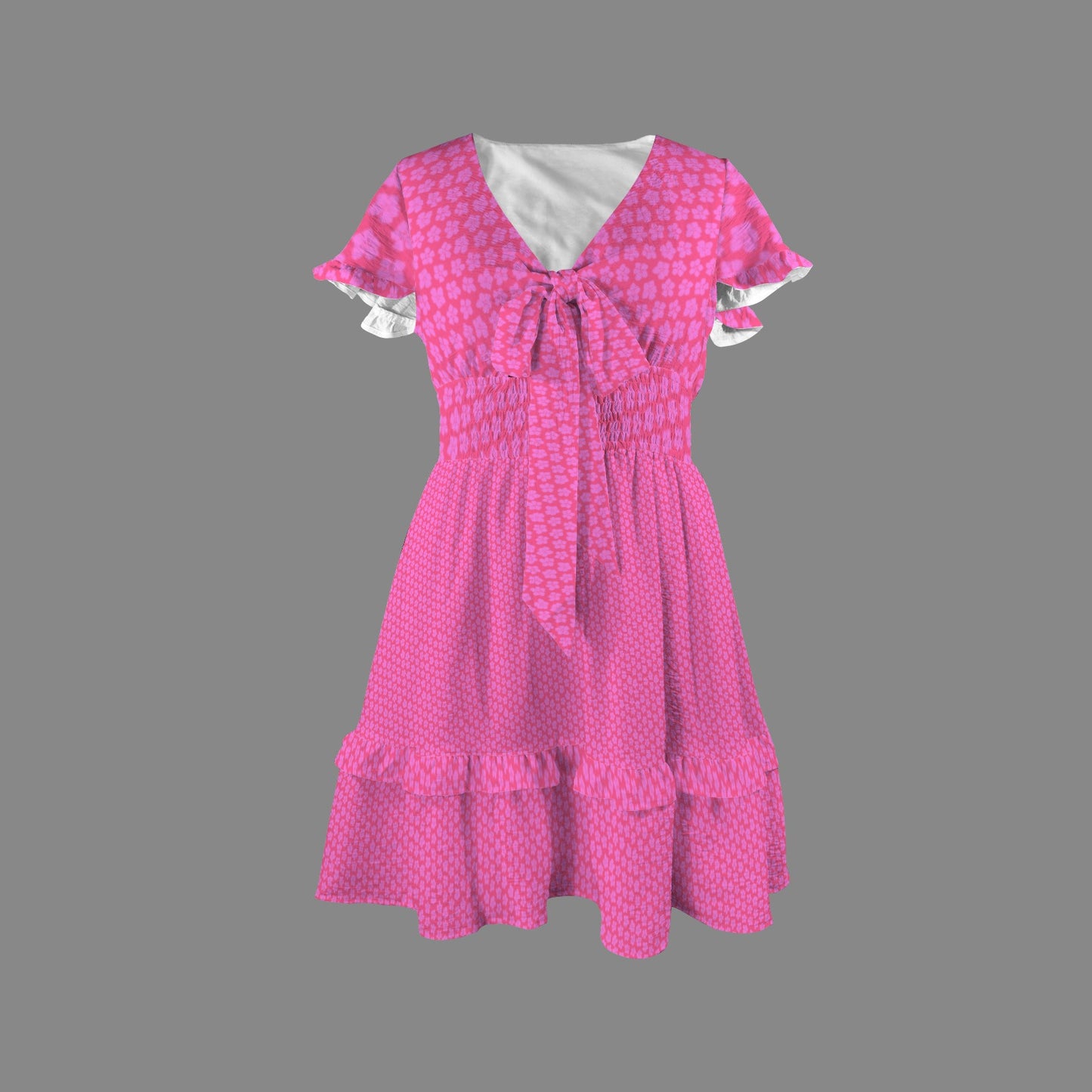 Sleeveless Ruffle Trim Girls Dress Pink Flower Print