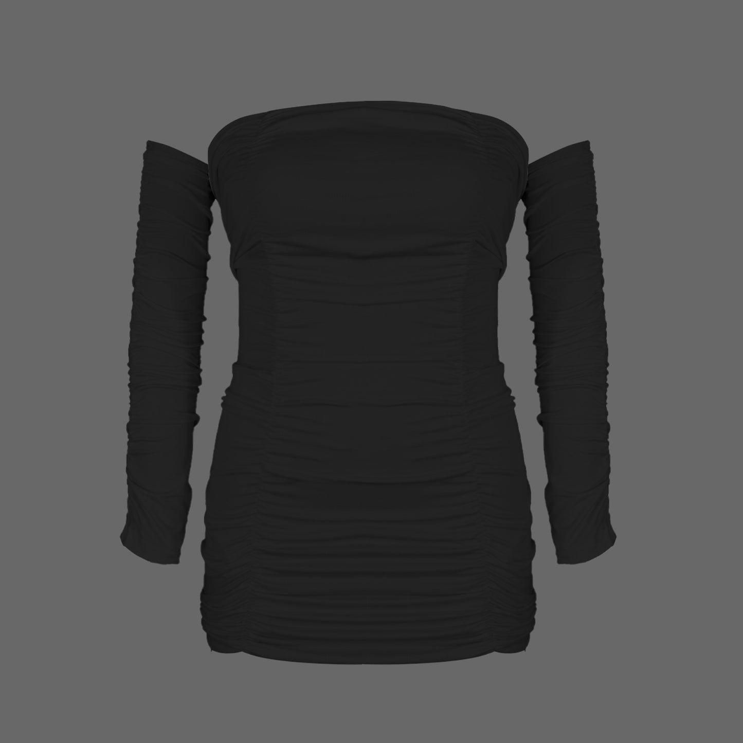 Off Shoulder Long Sleeve Pleated Bodycon Dress Black