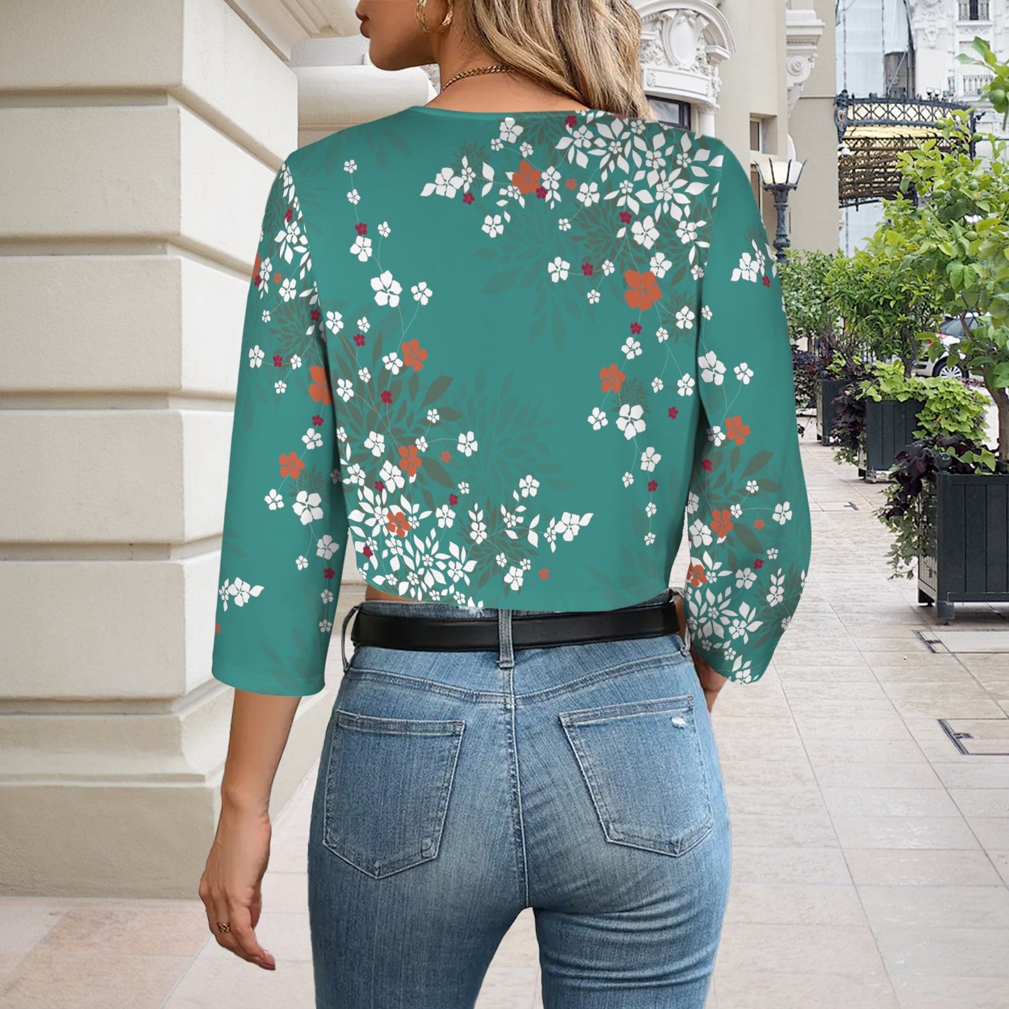 Blossom Teal Open Front Short Blazer