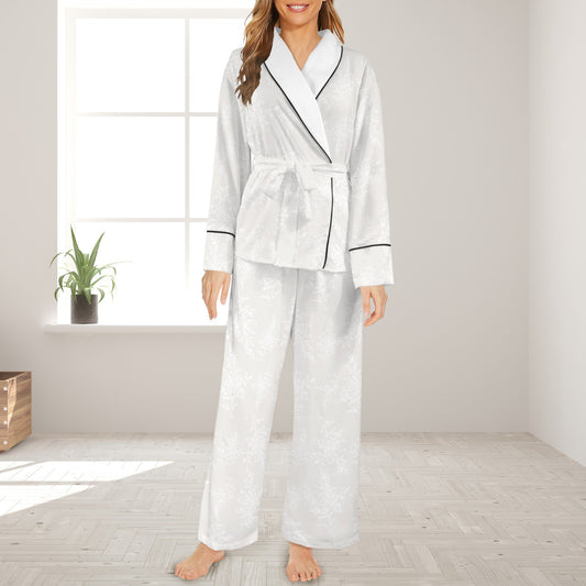 Floral Clusters Natural Belted Tie Waist Pajama Pant Set