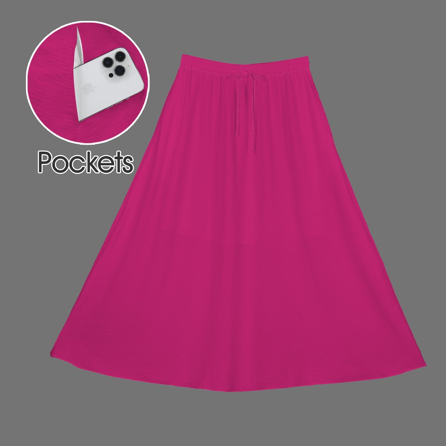 Drawstring Pocket Maxi Skirt Rose