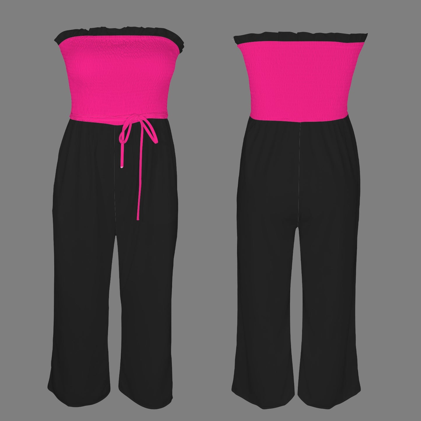 Bandeau Tie Waist Long Jumpsuit Magenta & Black