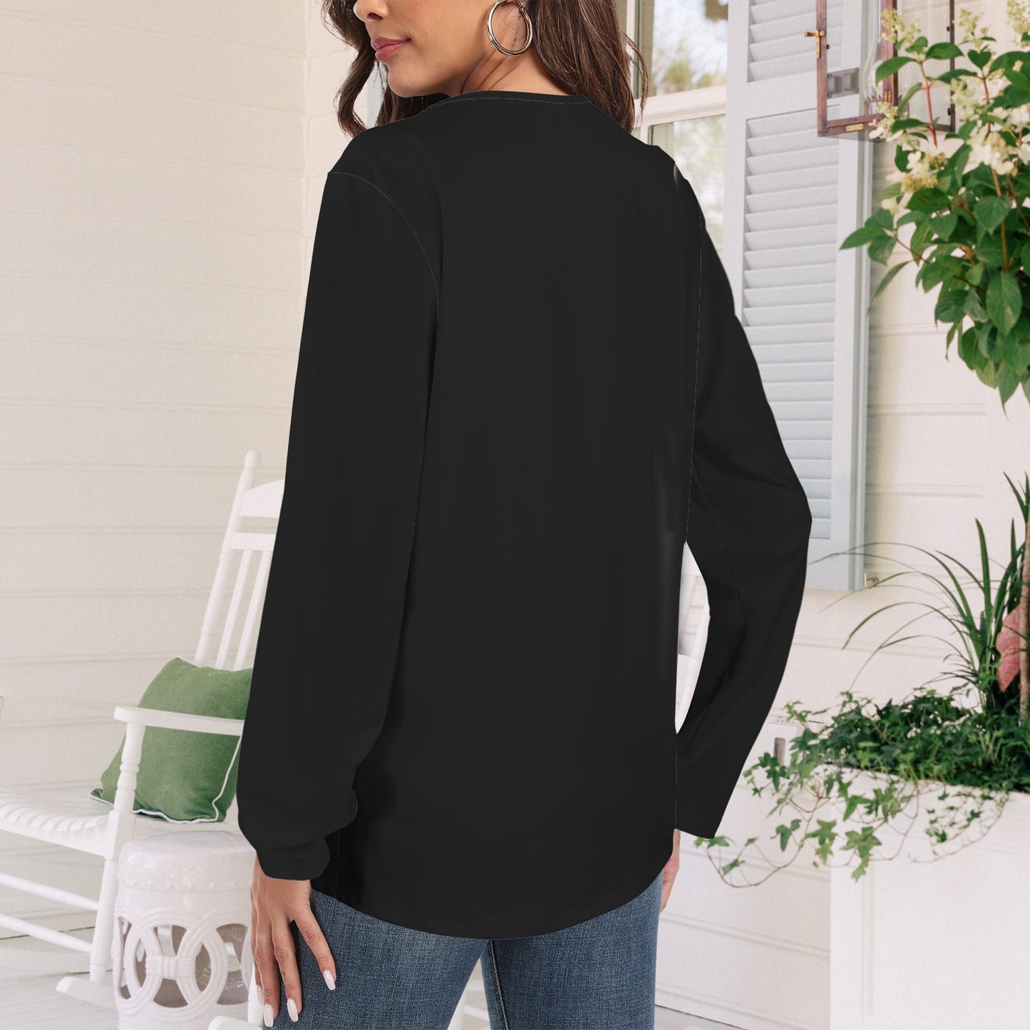 Long Sleeve Round Neck T Shirt Black