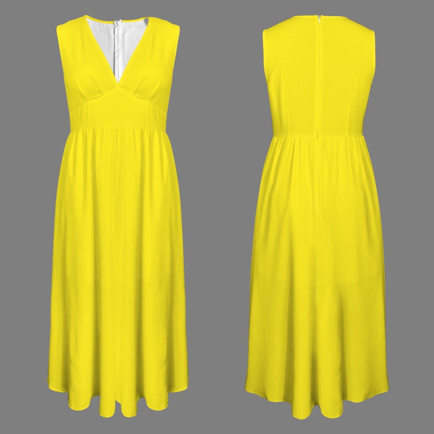 Deep V-Neck Sleeveless Hight Waisted Maxi Dress Sun Yellow