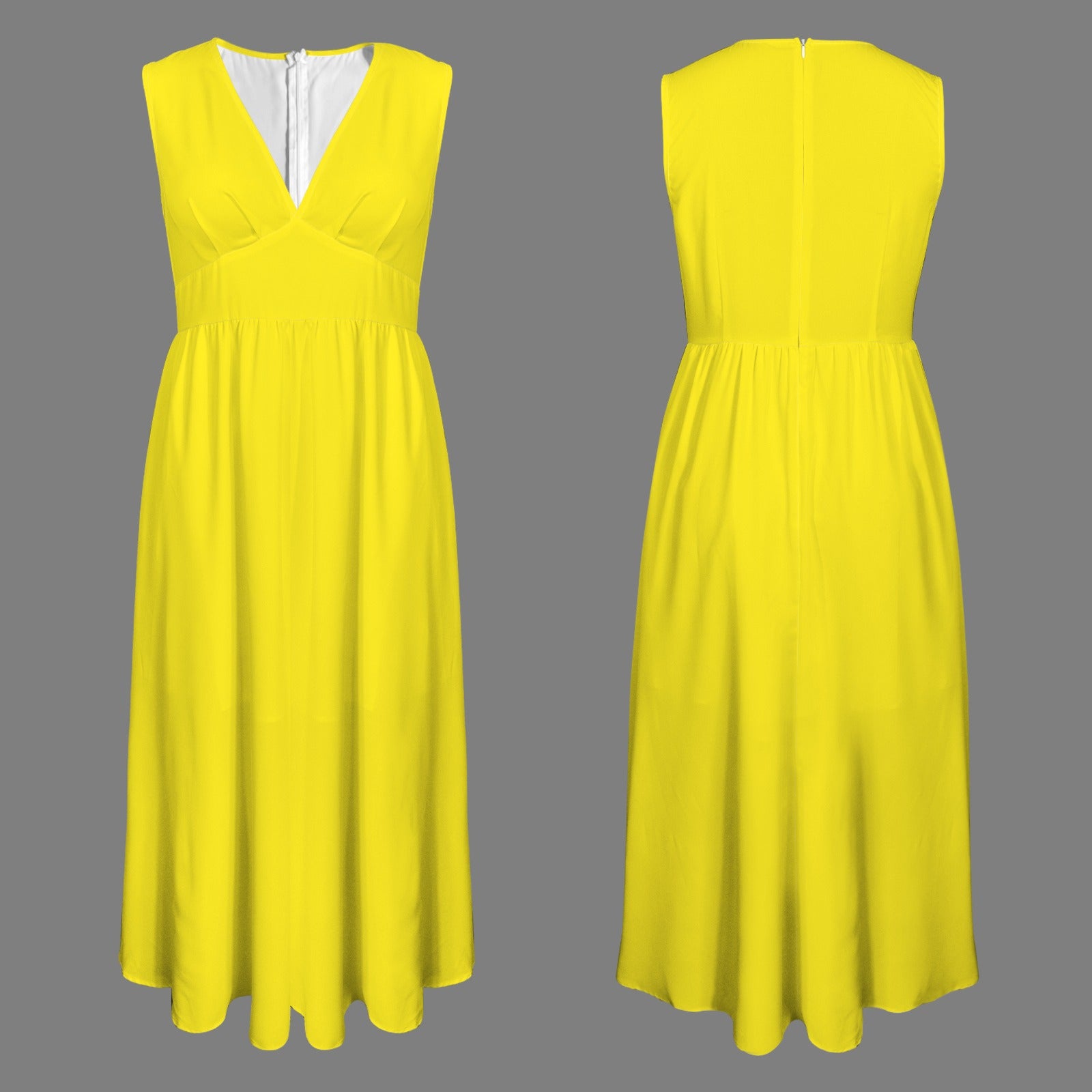 Deep V-Neck Sleeveless Hight Waisted Maxi Dress Sun Yellow