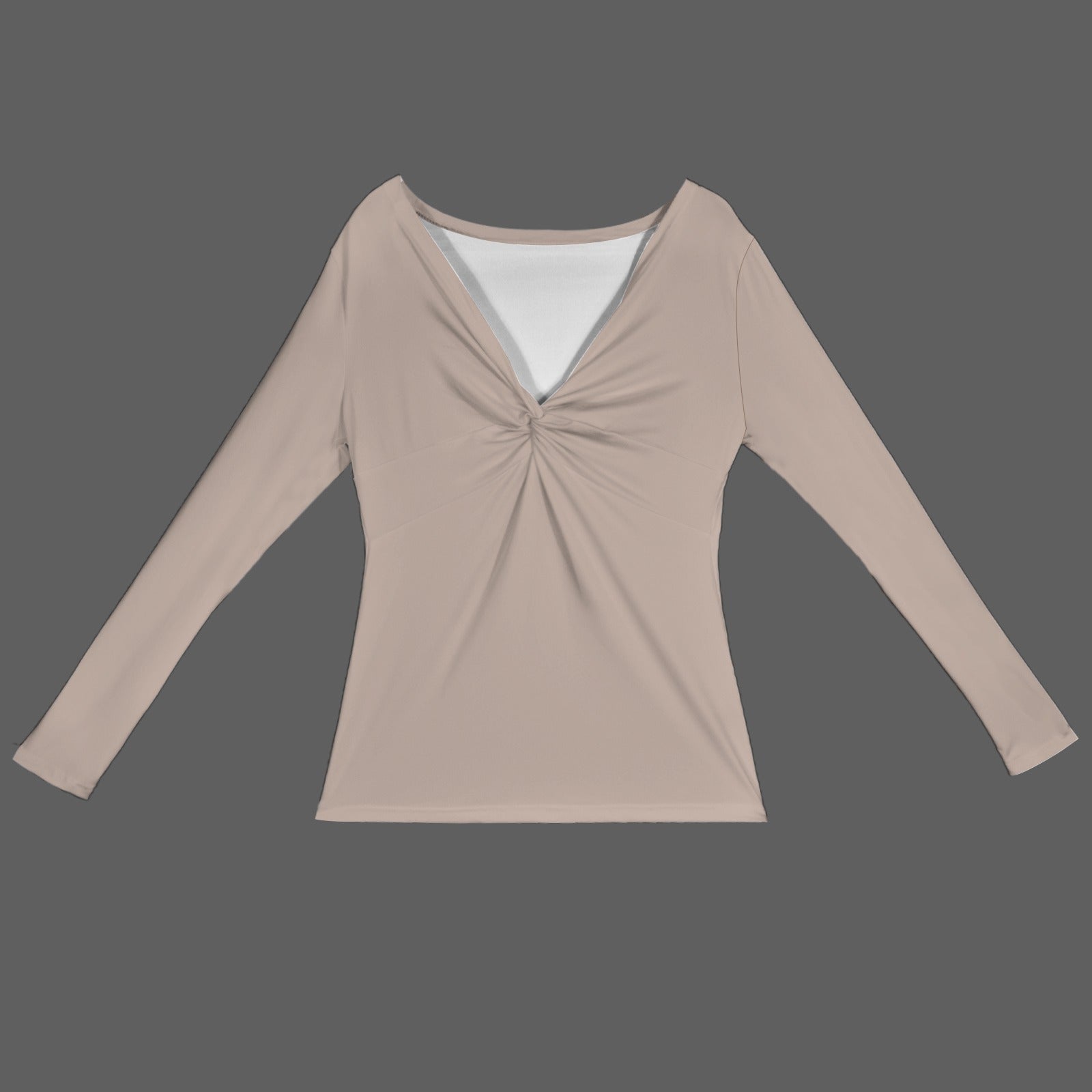 V Neck Long Sleeve Slim Fit Tops Beige