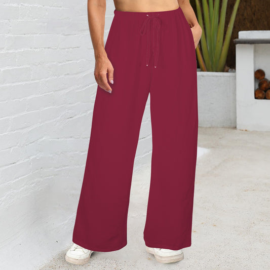 Dark Berry Red Wide Leg Pants with Pockets