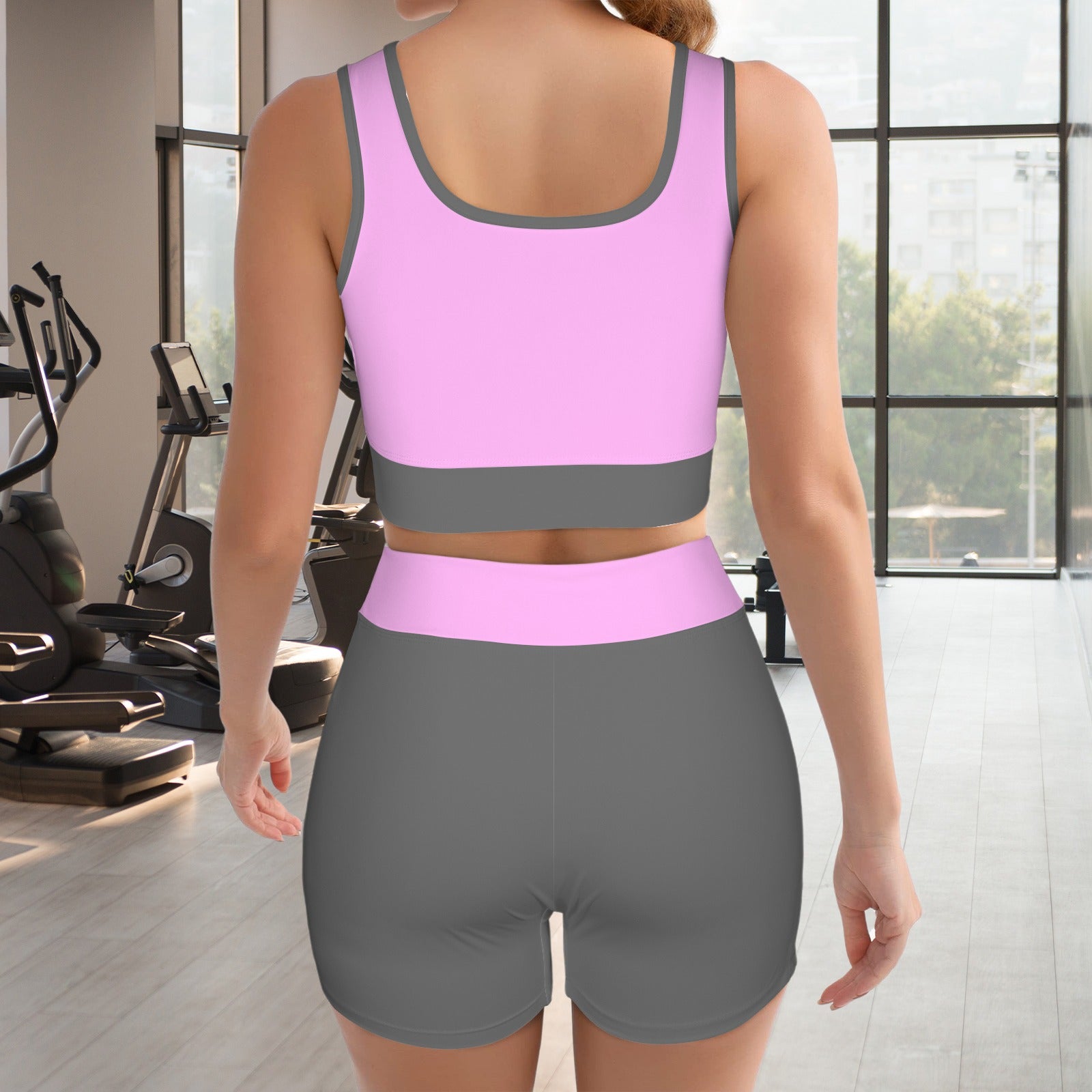 Light Fuchsia & Grey Sports Set Crop Tank & Shorts