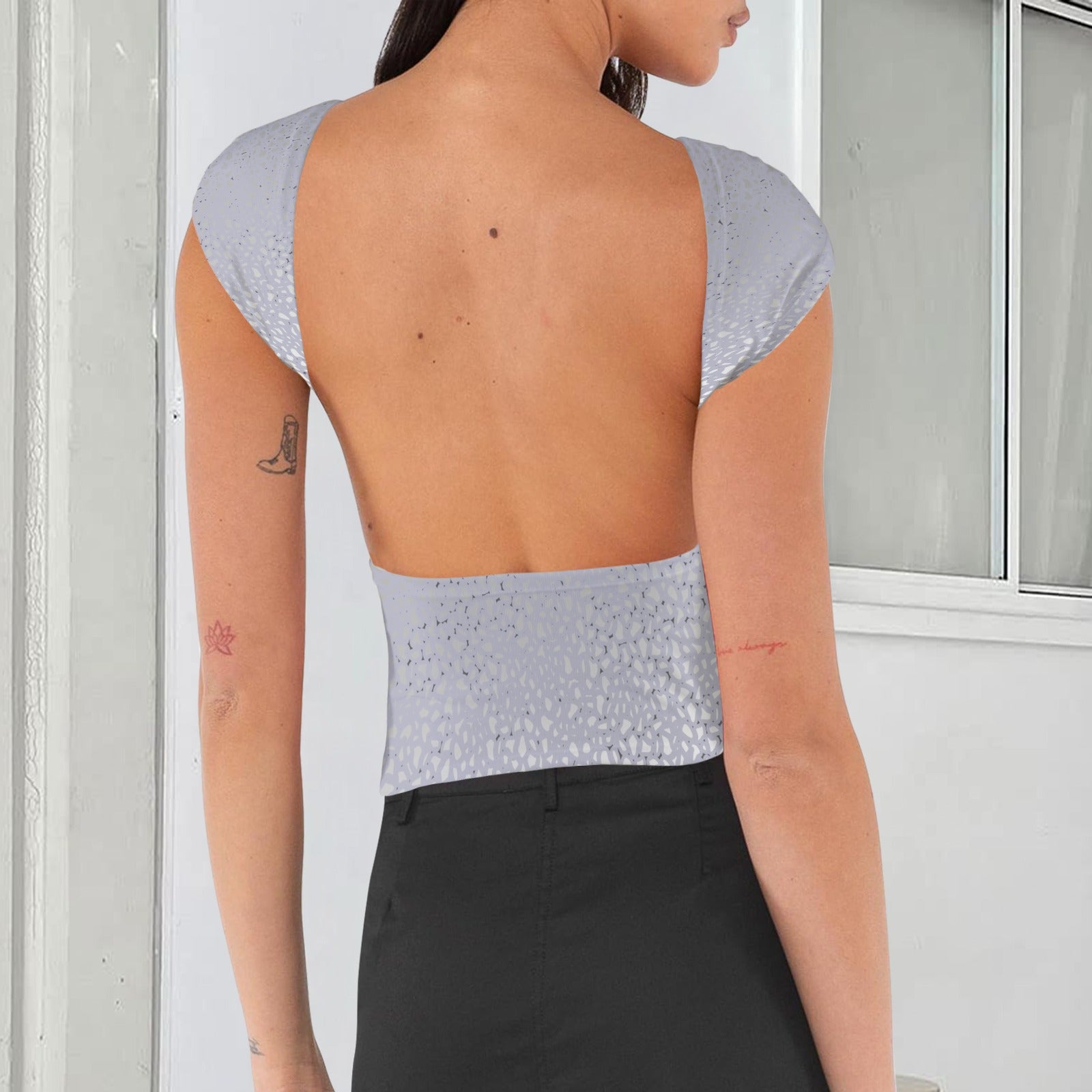 Cool Grey Natural Texture Print Backless T-Shirt