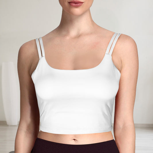 Double Shoulder Straps Backless Low Twist Back Sports Bra White