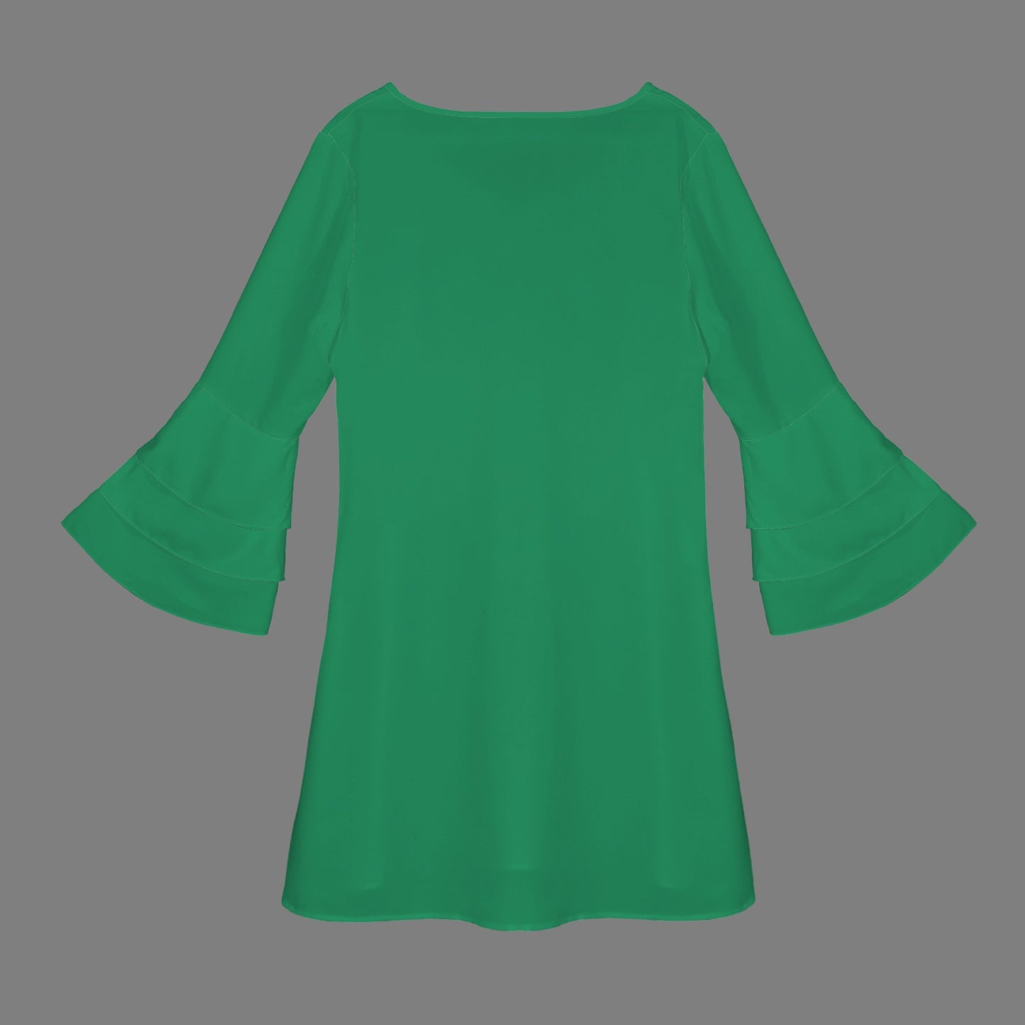 Emerald V Neck Layered Flared Sleeve Dress