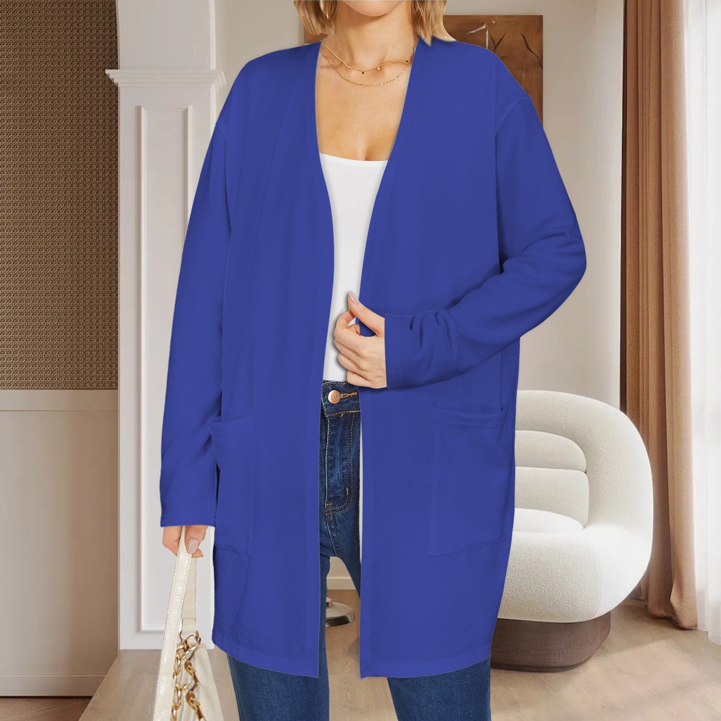 Long Sleeve Pocket Cardigan Violet Blue