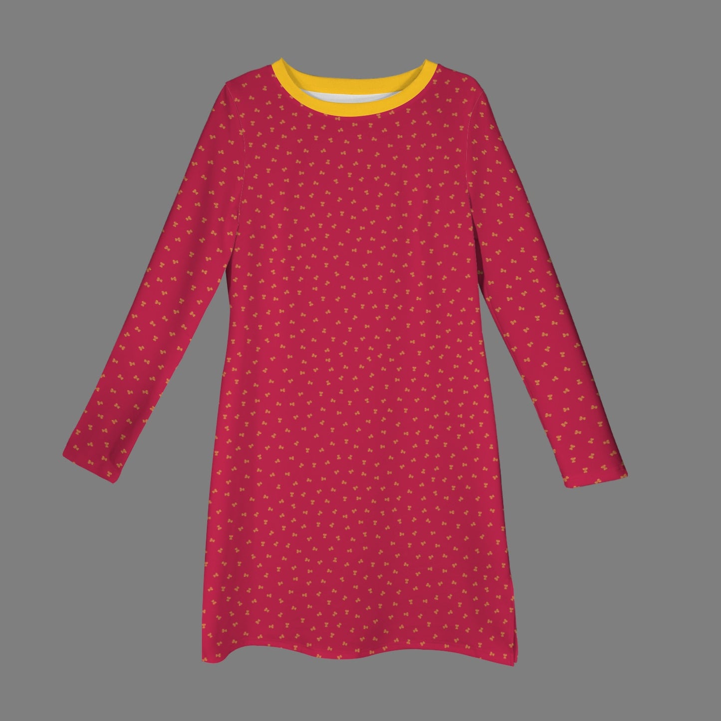 Casual Long Sleeve Dress Infinity Butterflies Red Gold