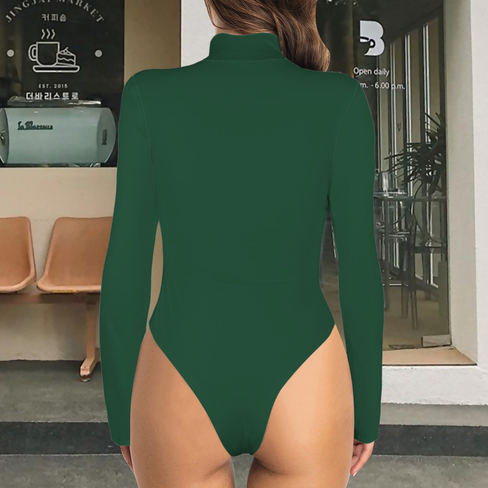 Turtle Neck Long Sleeve Bodysuit Forest