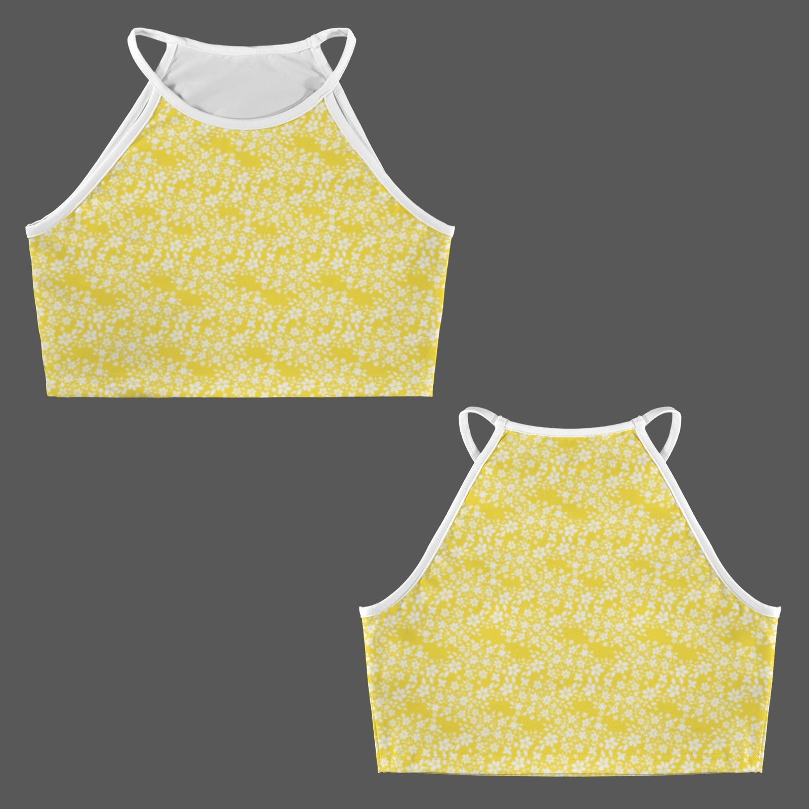 Casual Tank Top White Yellow Floral