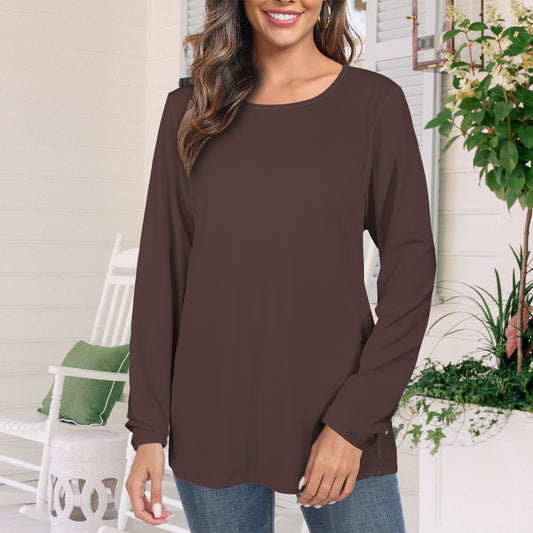 Long Sleeve Round Neck T Shirt Espresso