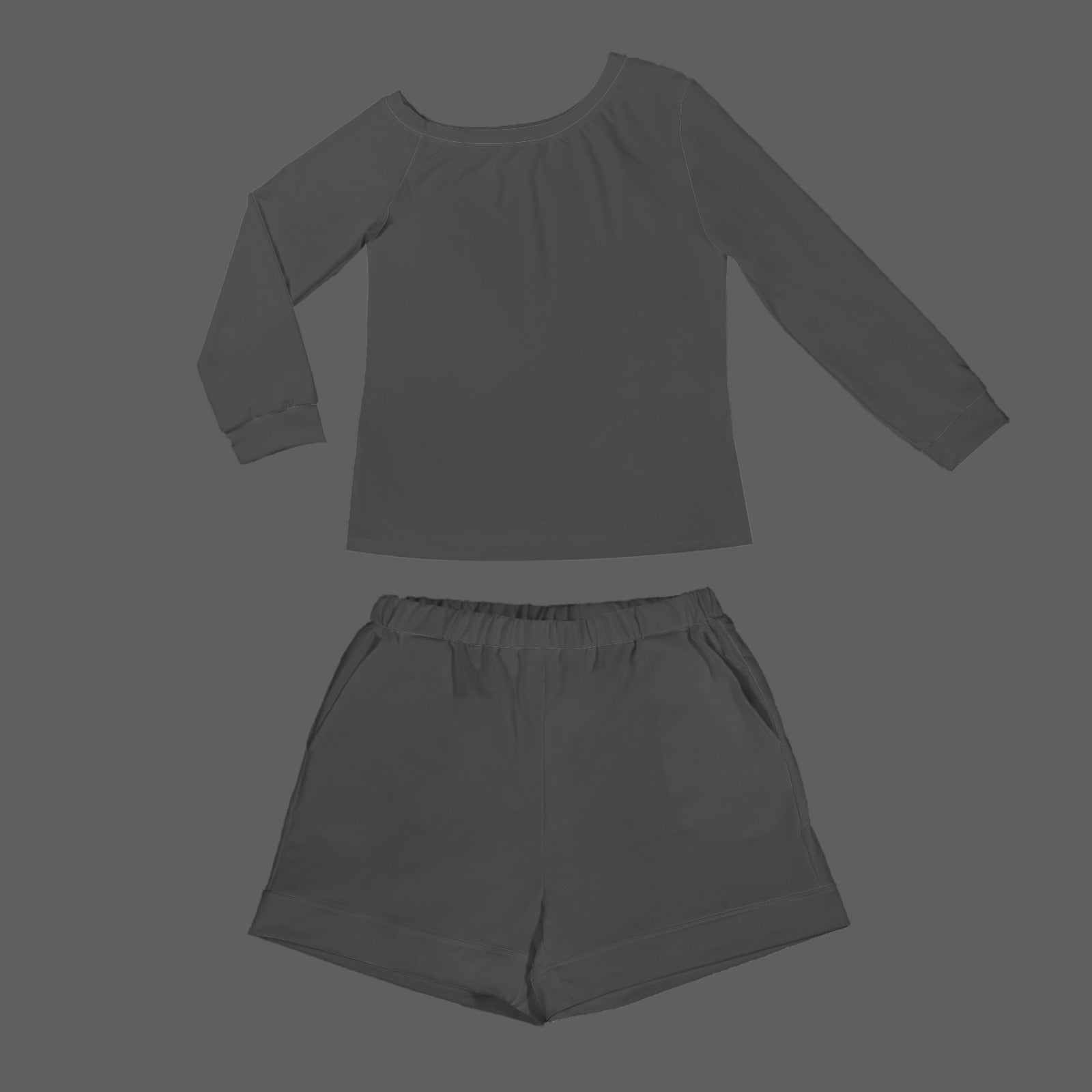 Slanted Off Shoulder Sweatshirt & Elastic Waist Shorts Set Dark Grey