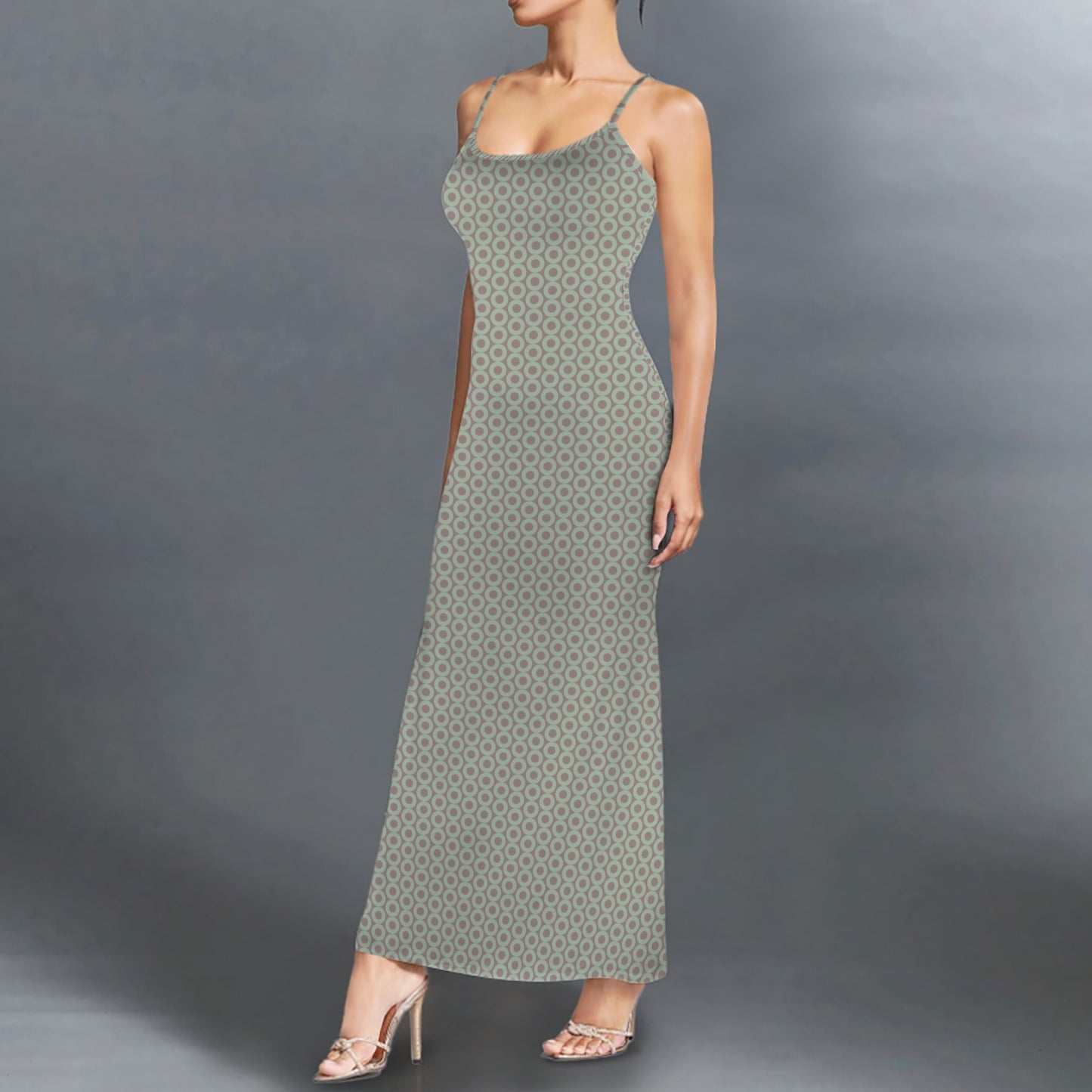 Casual Lounge Slip Maxi Dress Dusted Mint Cocoa Geo