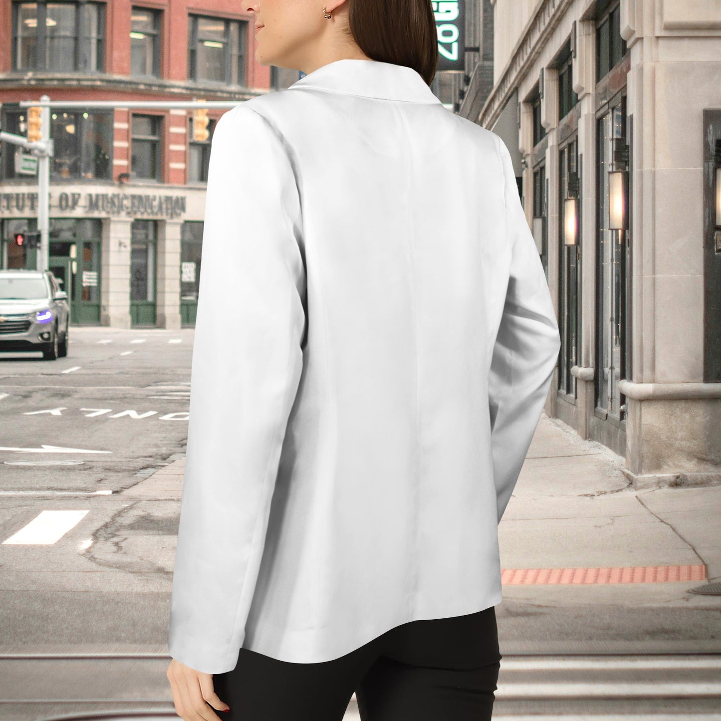 Open Front Casual Long Sleeve Blazer White