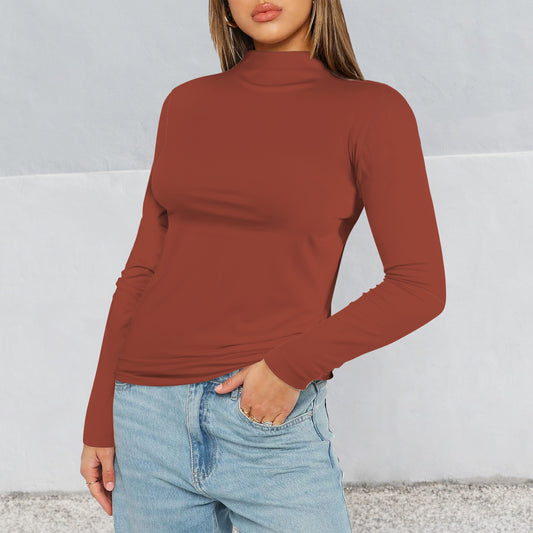 Turtleneck Slim Long Sleeve T-Shirt Copper Brown