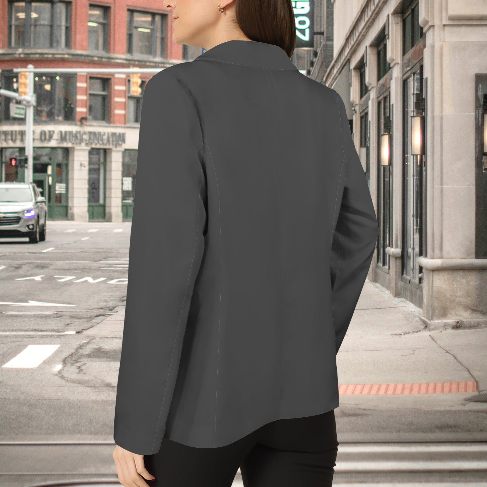 Open Front Casual Long Sleeve Blazer Dark Grey