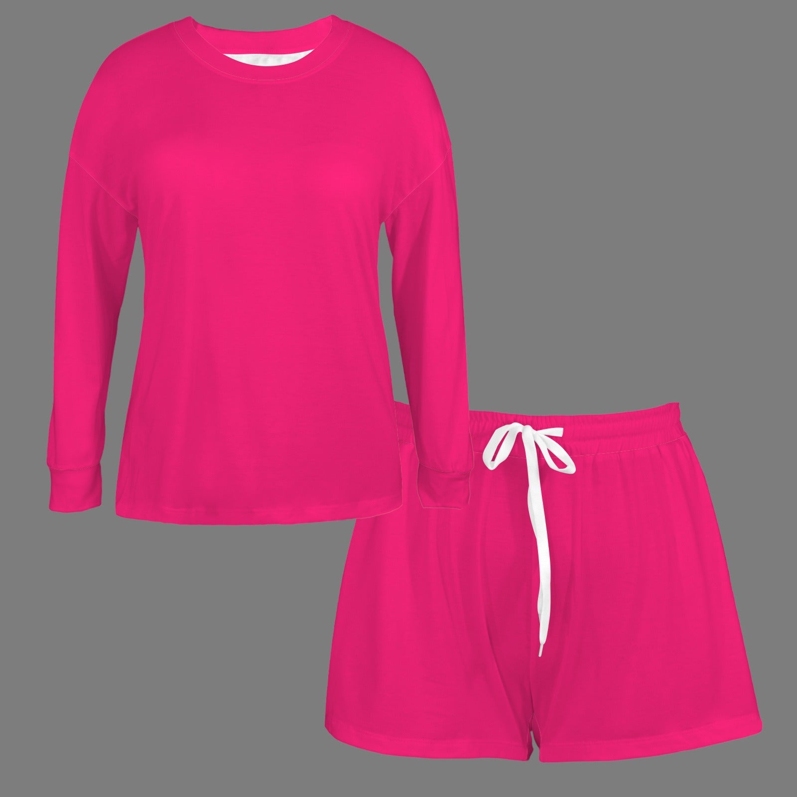 Magenta 2 Piece Lounge Set Long Sleeve Top & Shorts