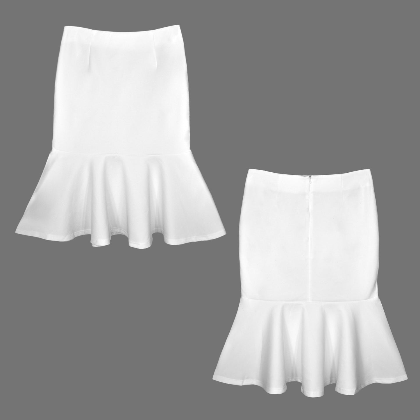 Elegant Mermaid Hem High Waist Skirt White