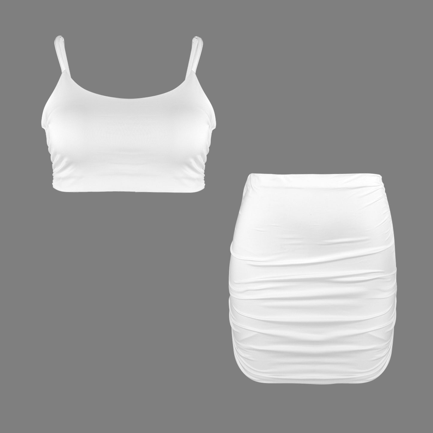 White Cami Top & Ruched Bodycon Skirt