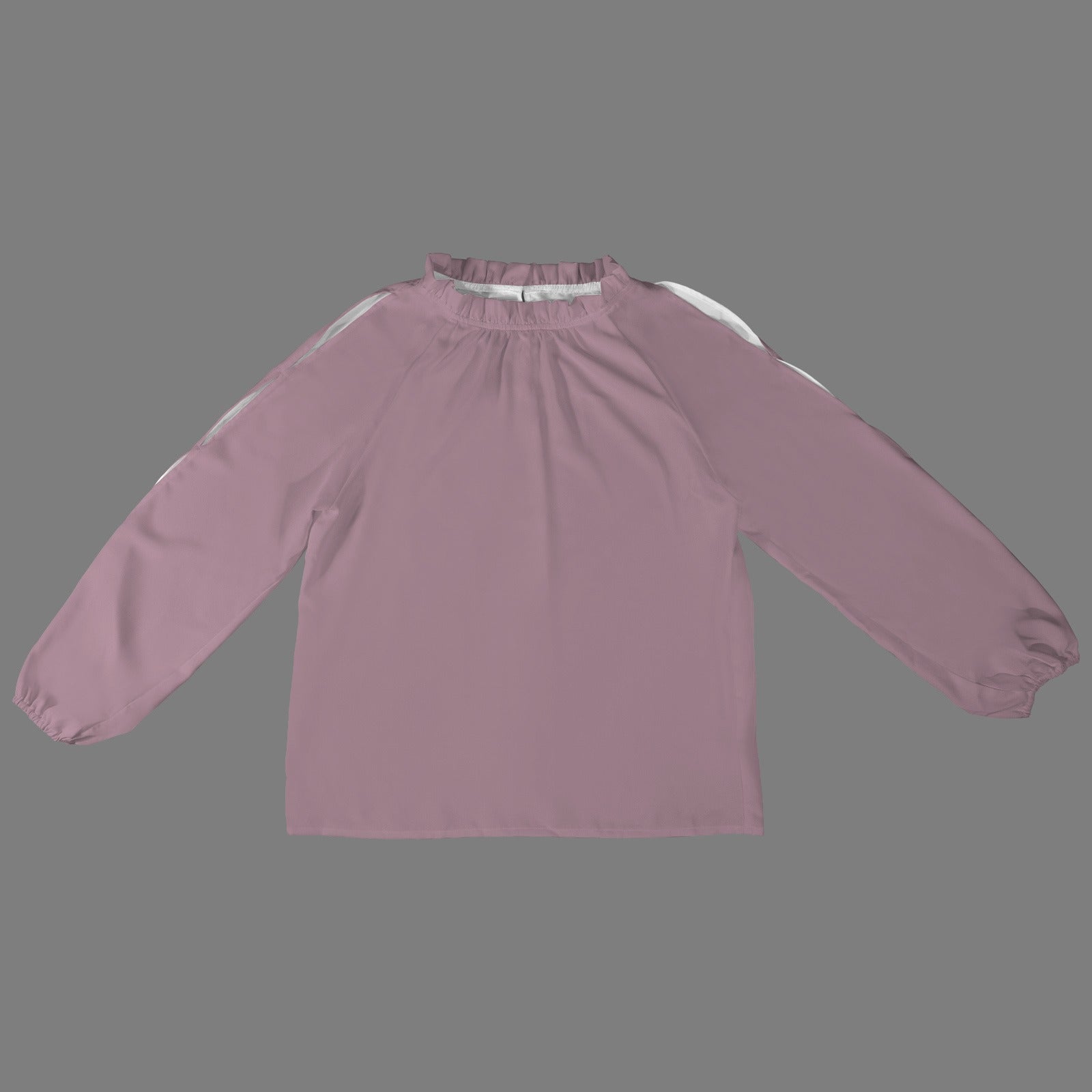 Lotus Leaf Round Neck Long Sleeve Pleated Off Shoulder Blouse Mauve