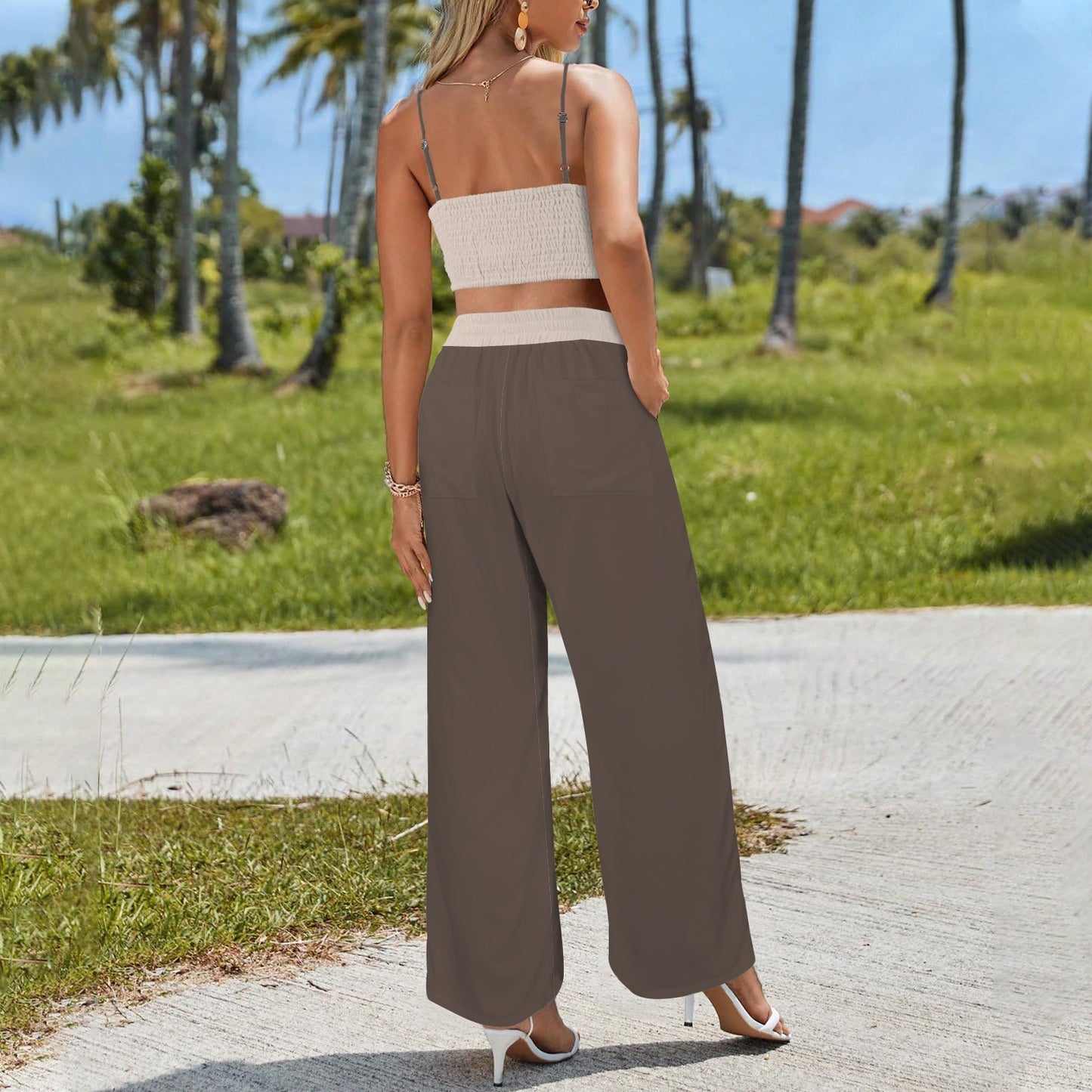 Taupe Beige Two Piece Cami Pant Set