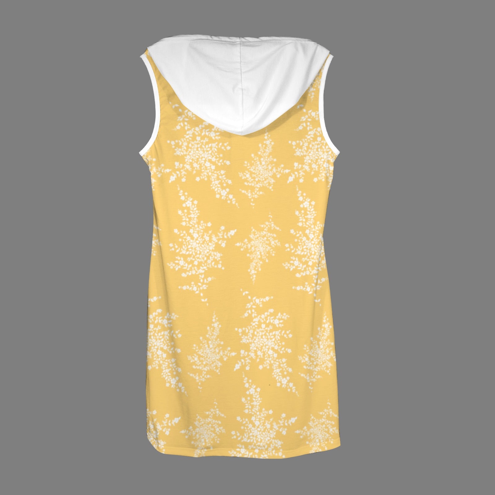 Drawstring Sleeveless Hooded Hoodie Dress Yellow White Floral