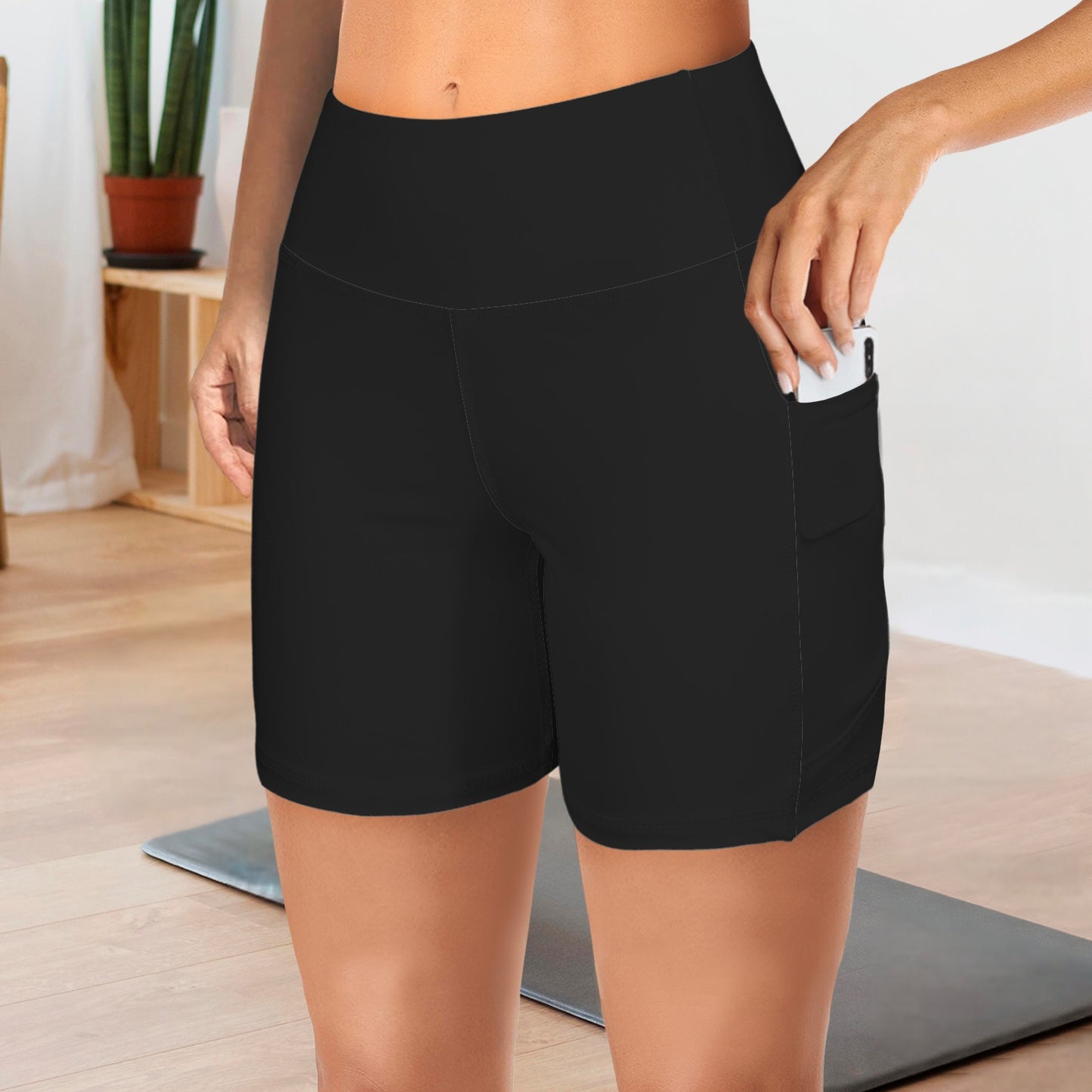 High Waist Deep Pockets Yoga Shorts Black