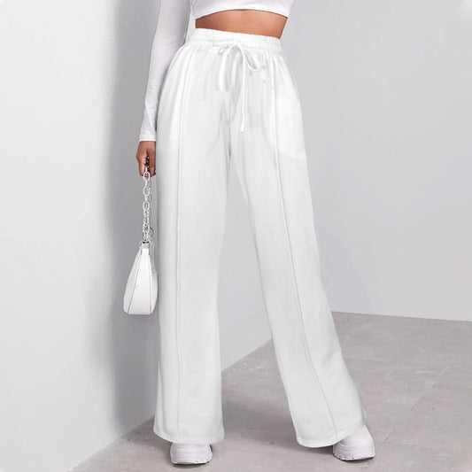 Ladies Drawstring Wide Leg Sweatpants White