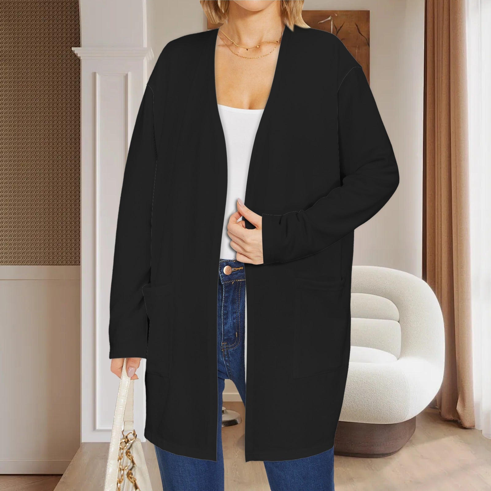 Long Sleeve Pocket Cardigan Black