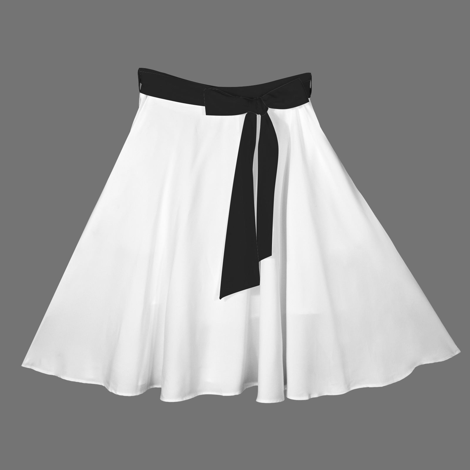 High Waist Bowknot Front A-line Skirt White with Black Bow