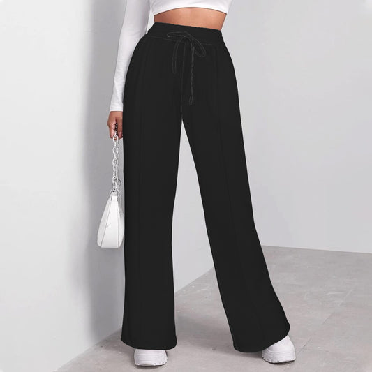 Ladies Drawstring Wide Leg Sweatpants Black