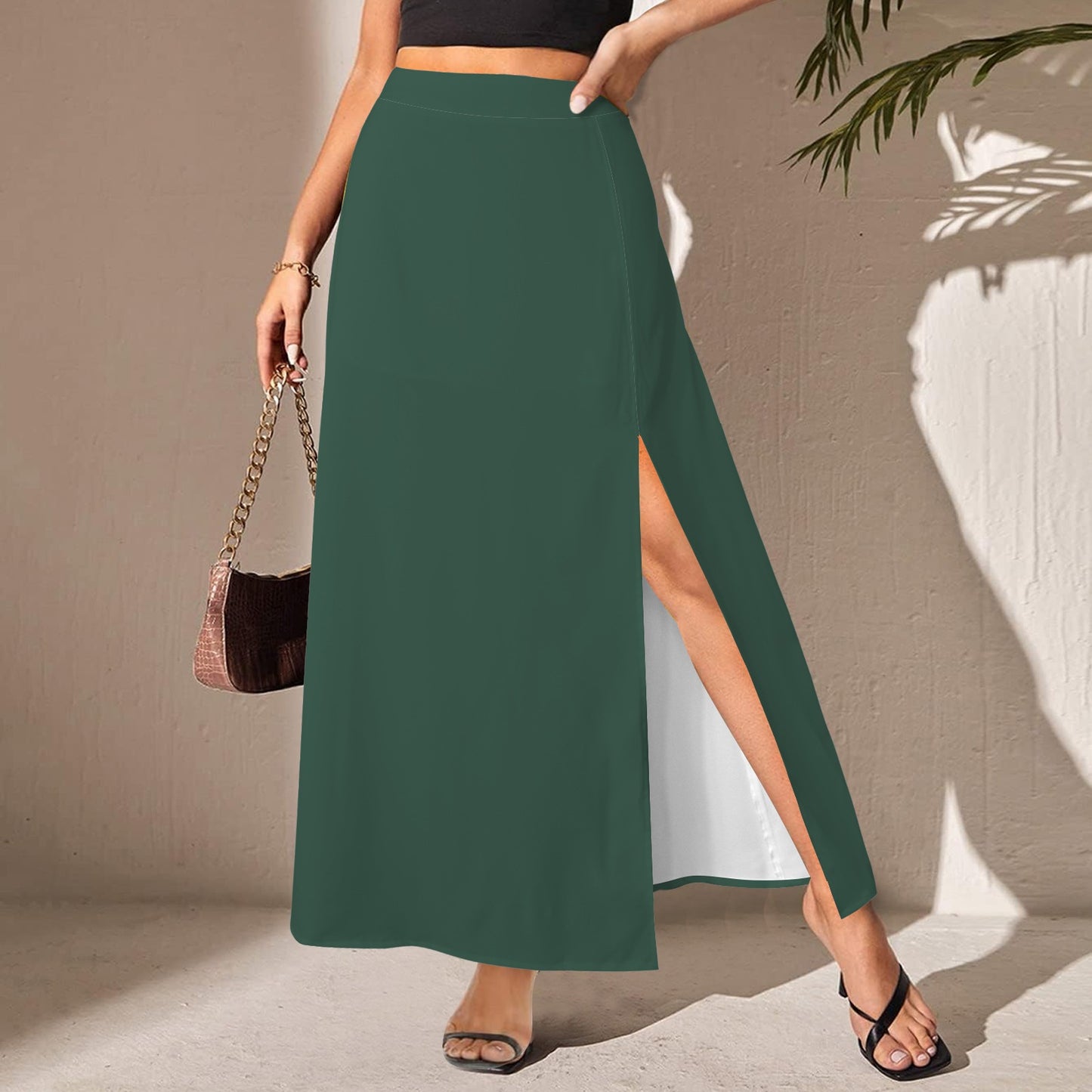 Split Thigh Maxi Skirt Dark Green