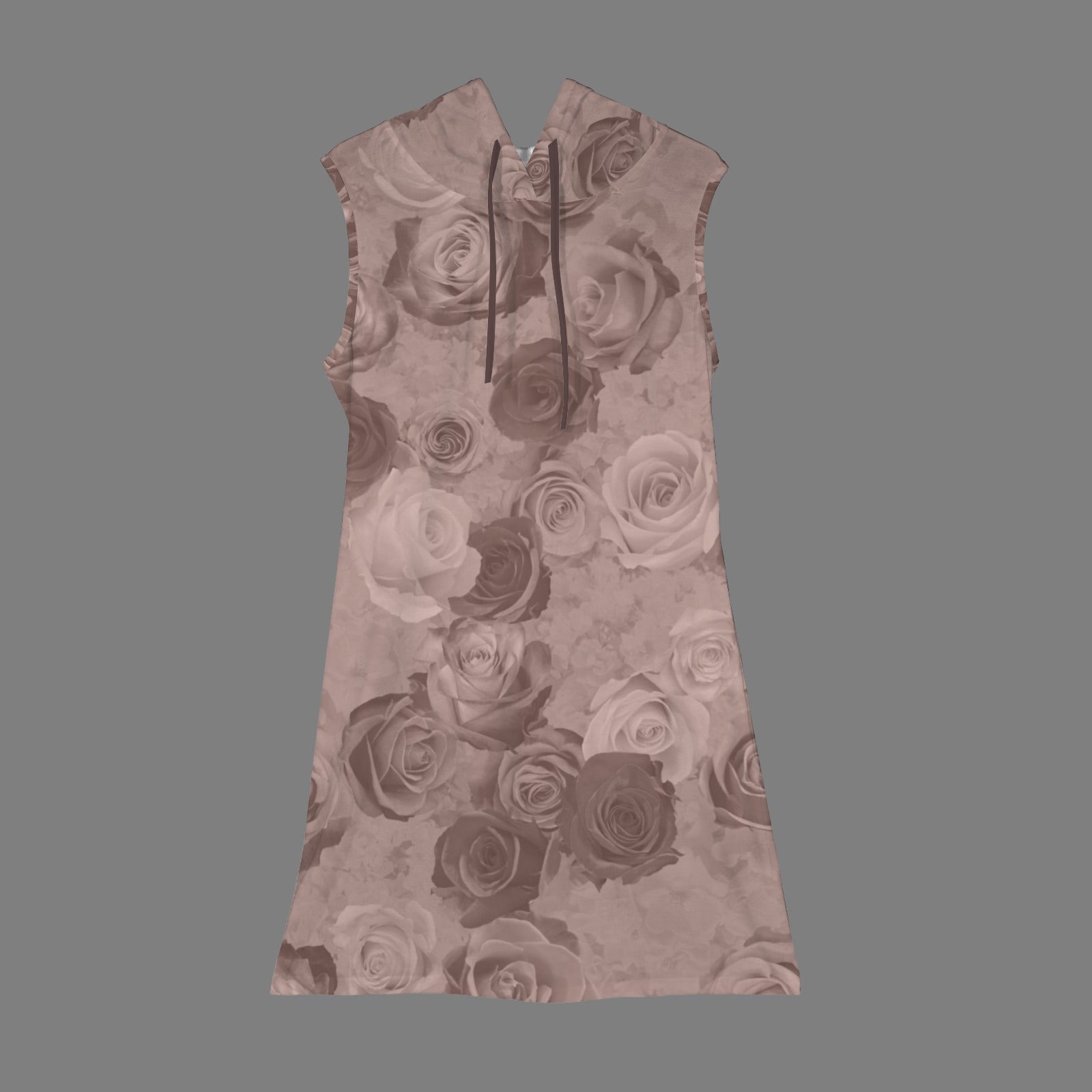 Drawstring Sleeveless Hooded Hoodie Dress Mauvy Taupe Roses