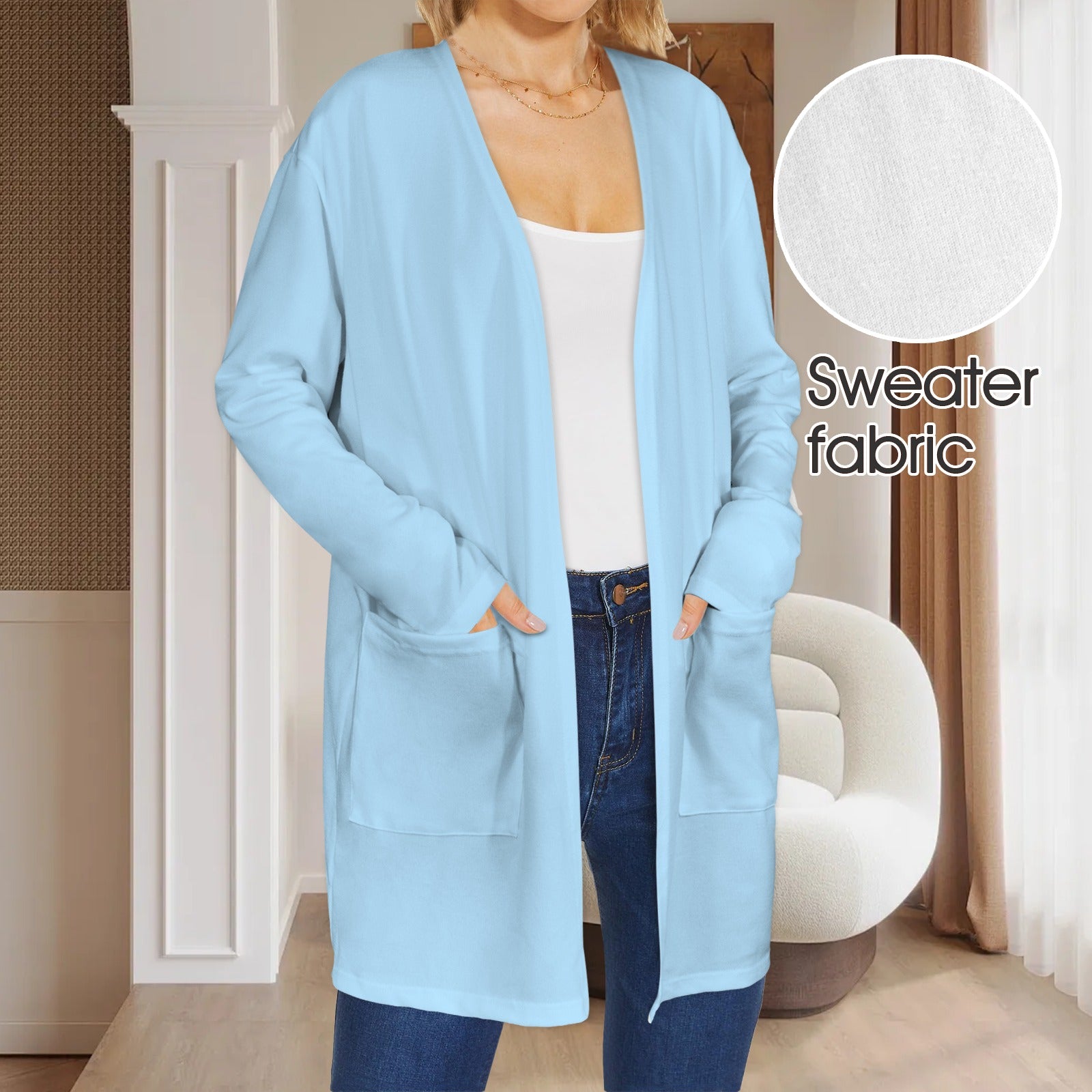 Long Sleeve Pocket Cardigan Light Blue