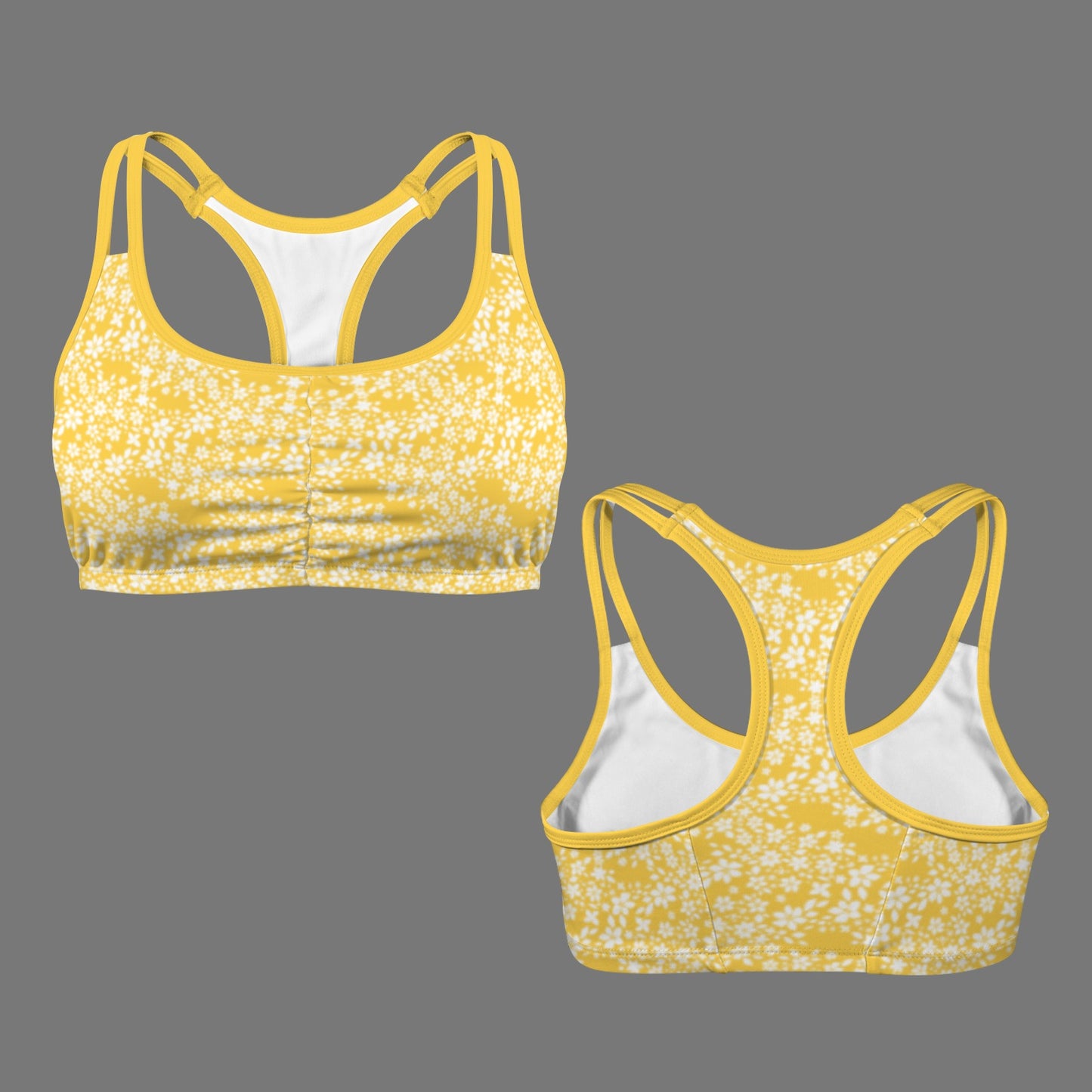 Double Shoulder Strap Sports Bra Yellow Floral