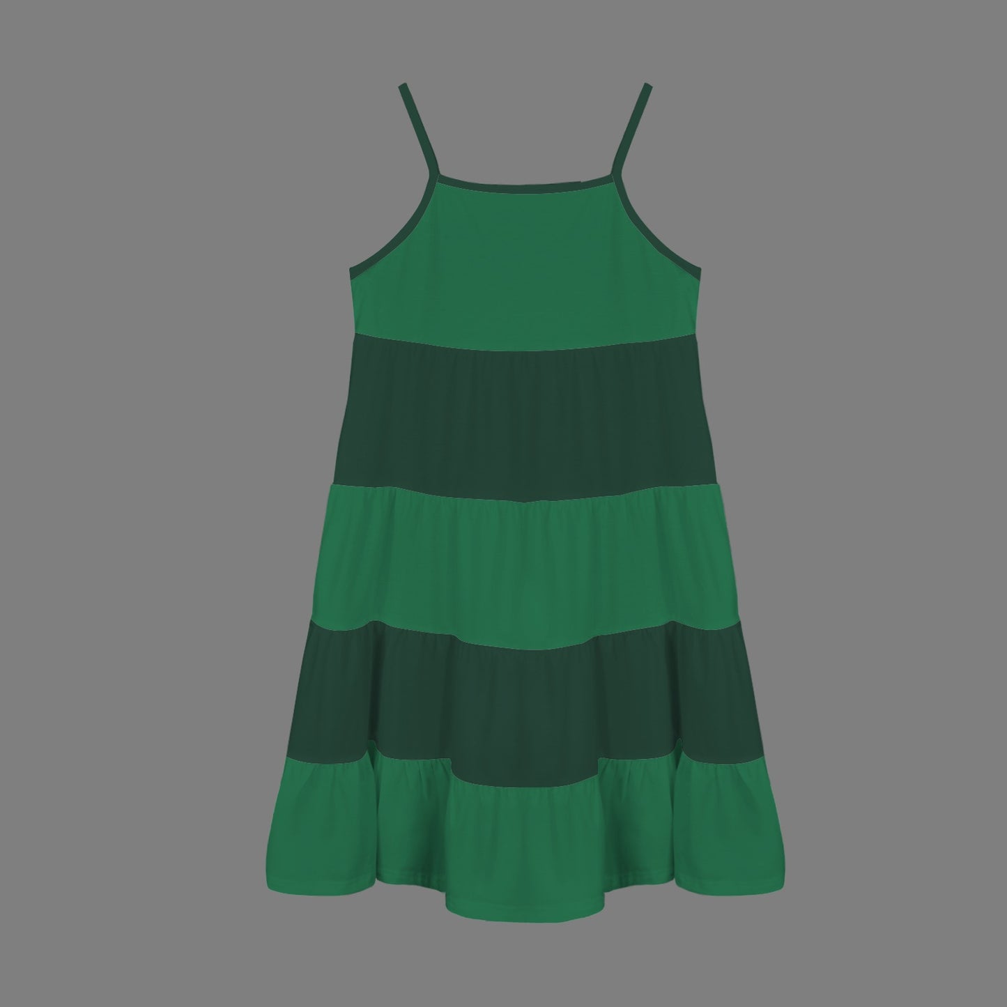 Spaghetti Strap Tiered Girls Dress Emerald Garden