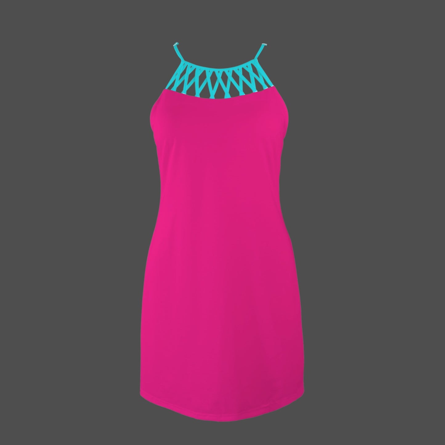 Magenta & Bright Teal Cami Dress with Cross Lace Neckline