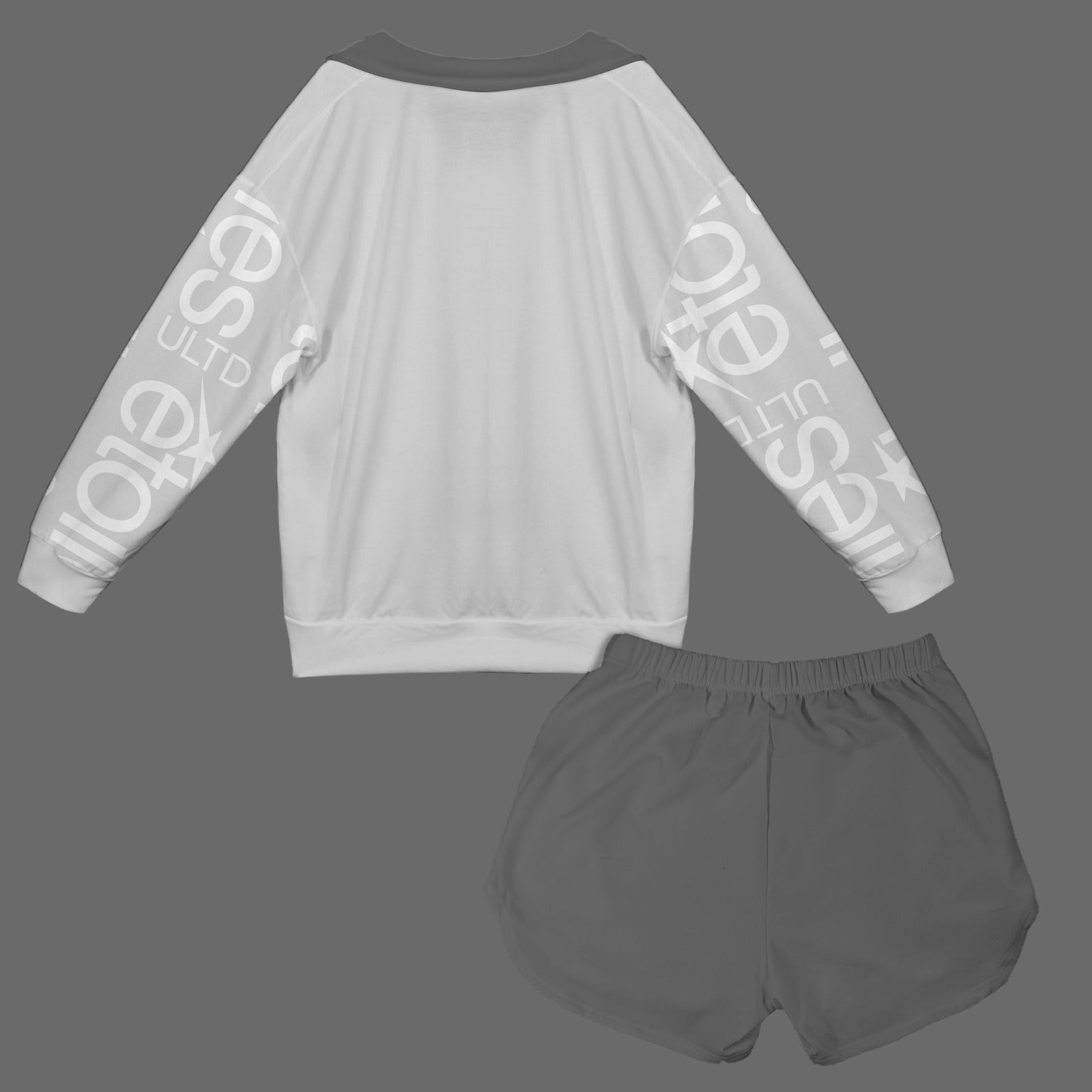 Long Sleeve Button Collar Sweatshirt & Elastic Waist Pocket Shorts Set étoilesULTD© Grey