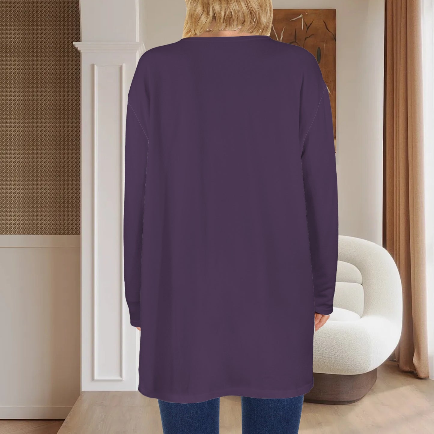 Long Sleeve Pocket Cardigan Plum