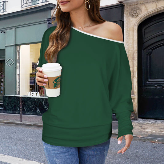 Casual Long Batwing Sleeve Off Shoulder Sweater Top Forest