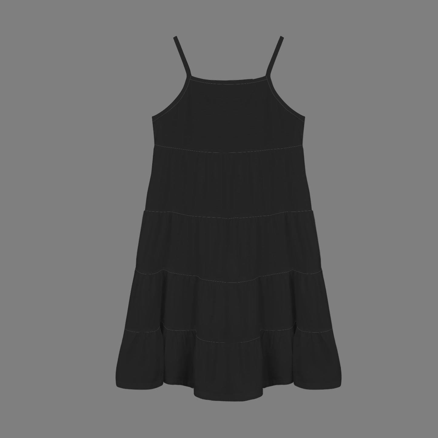 Spaghetti Strap Tiered Girls Dress Black