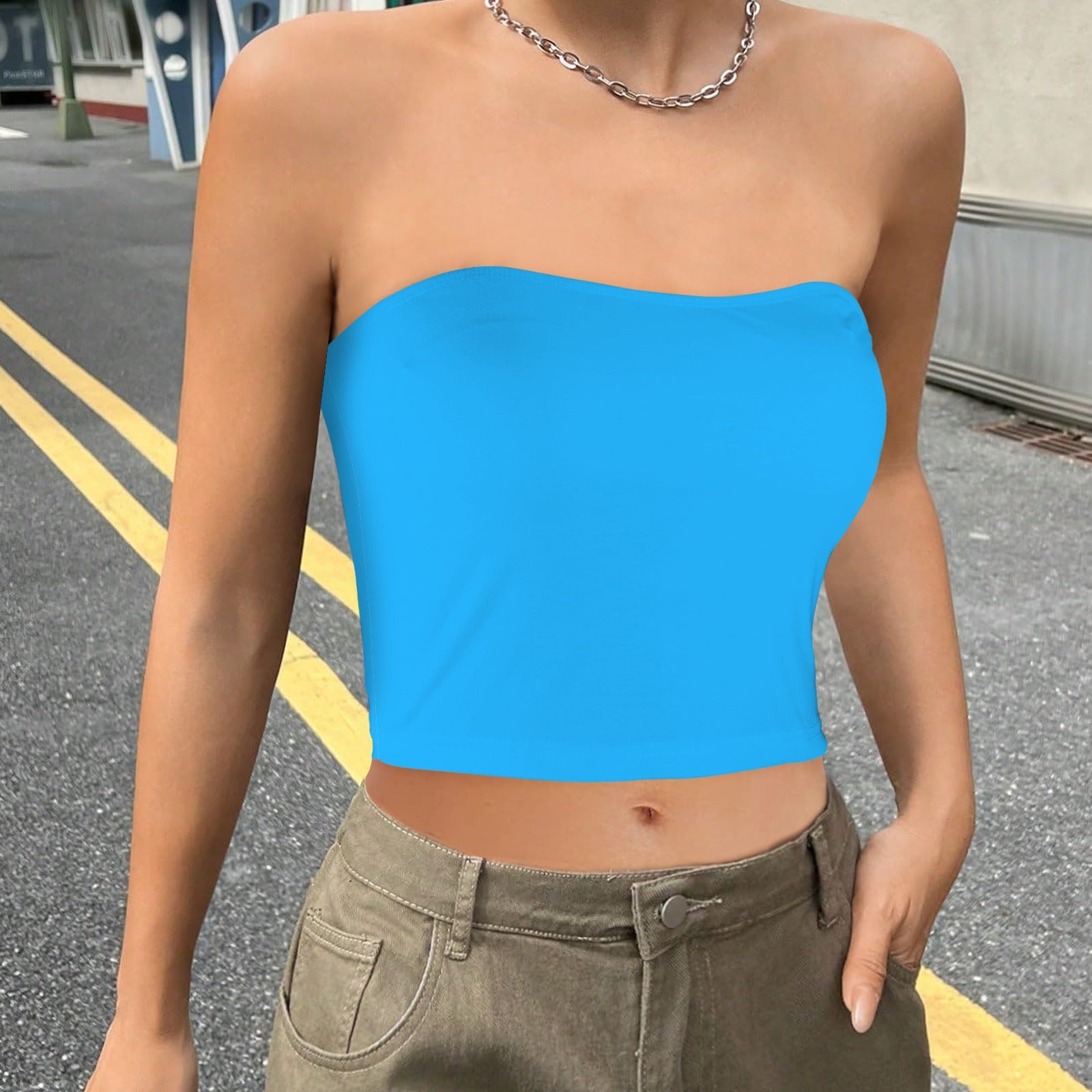 Bright Sky Basic Backless Tube Crop Top