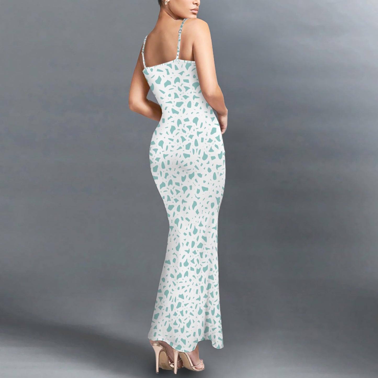 Casual Lounge Slip Maxi Dress Dusted Teal White Coral