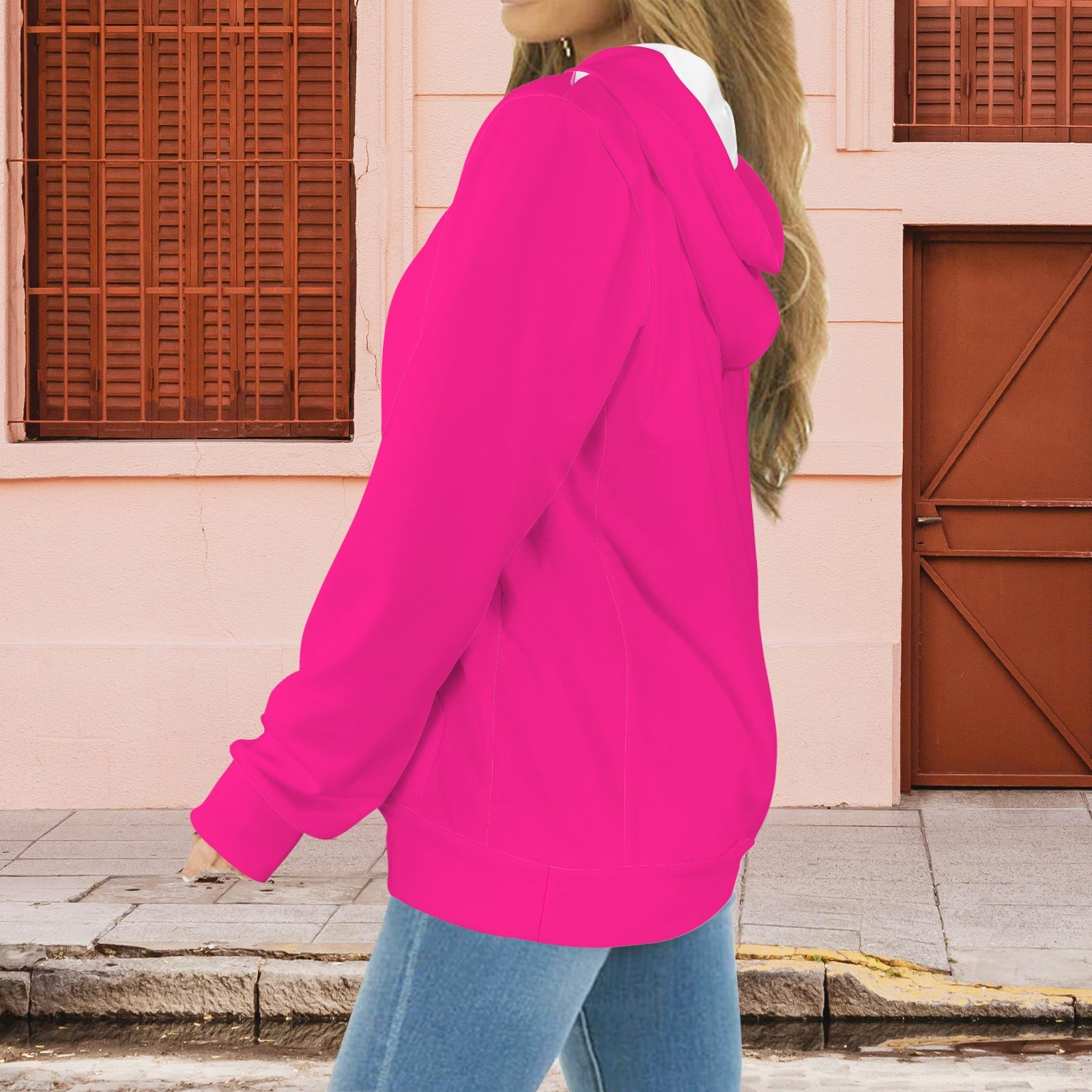 Drawstring Hoodie Sweatshirt with Pocket Magenta