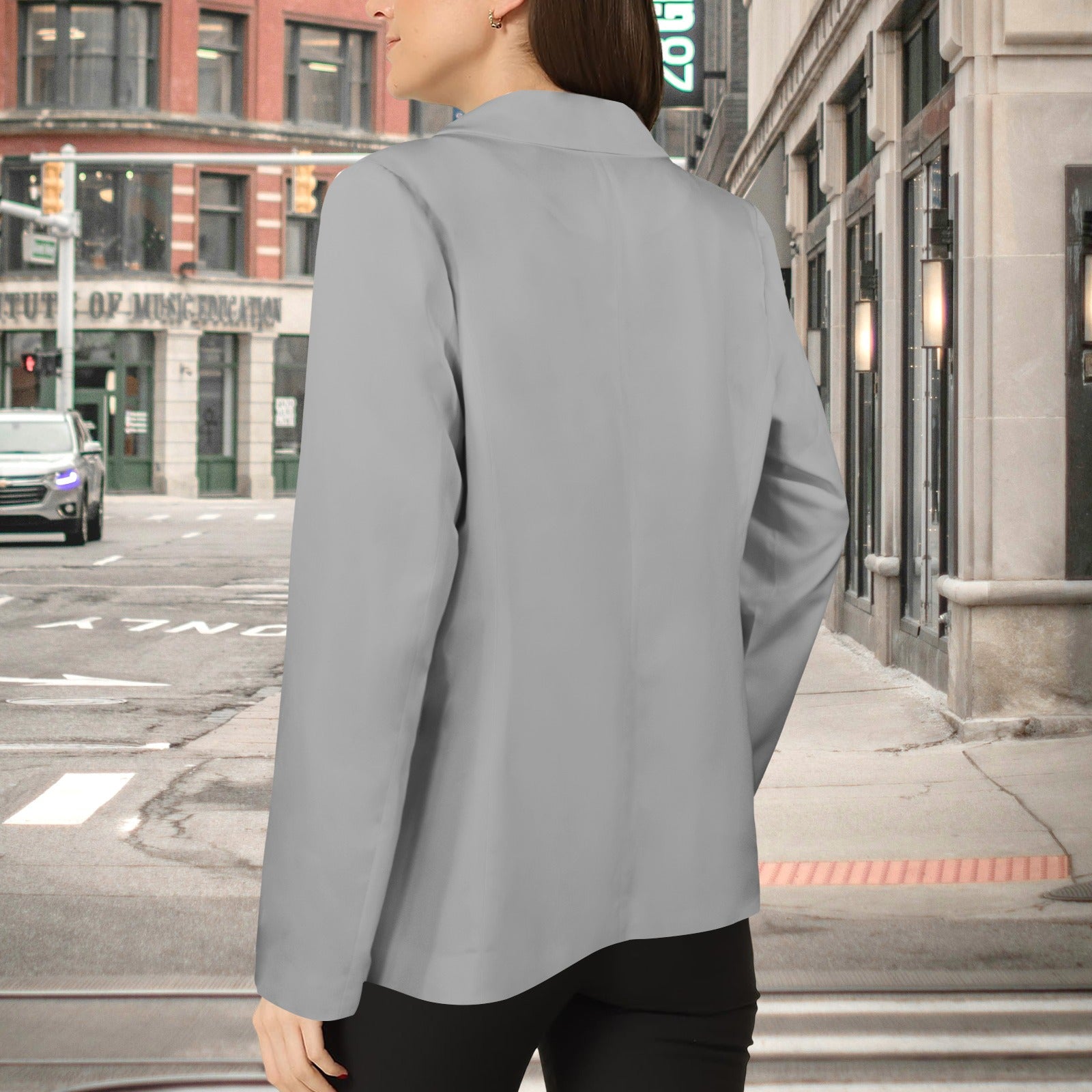 Open Front Casual Long Sleeve Blazer Grey